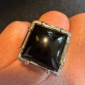 Black Onyx Sterling Silver Womens Ring Bamboo Wicker Size 5 Vintage